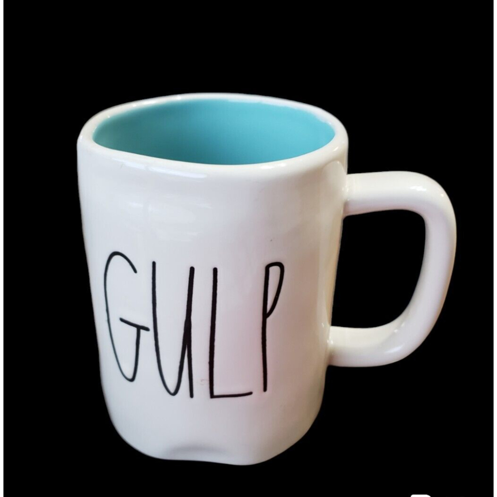 Rae Dunn by Magenta Large Letter GULP Mug 16 oz Beautiful Aqua Teal Interior